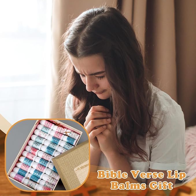 72 Pcs Mini Lip Balm Bulk Gift, 8 Flavors, Christian Themed, Moisturizing for All Skin Types