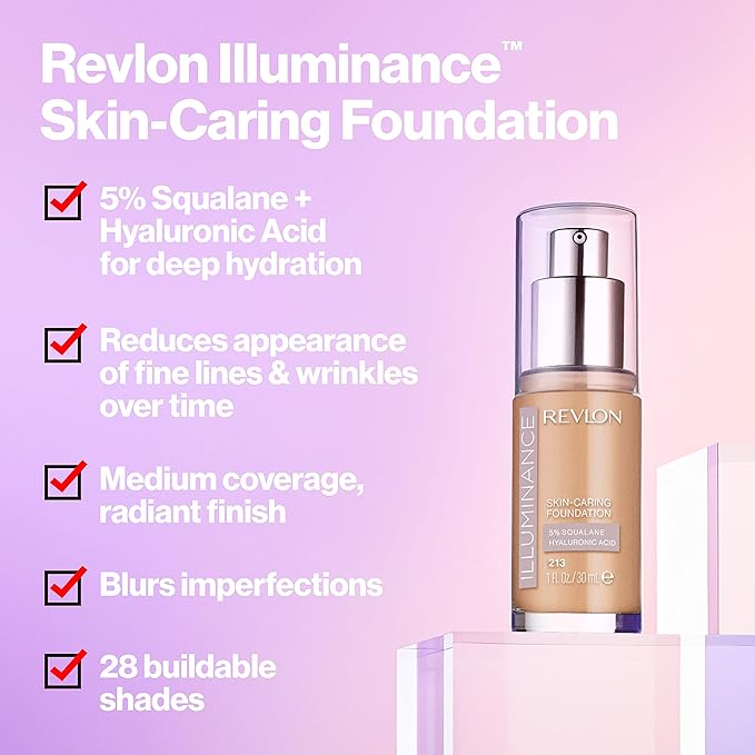 Revlon Illuminance Skin-Caring Liquid Foundation, Hyaluronic Acid, Hydrating and Nourishing Formula with Medium Coverage, 301 Cool Beige (Pack of 1)