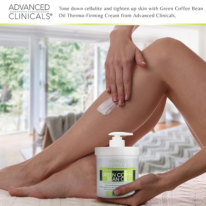 Advanced Clinicals Green Coffee Bean Thermo Firming Body Cream | Anti Cellulite Cream | Caffeine Body Lotion Moisturizer To Firm, Tighten, & Hydrate Look Of Legs, Arms, Tummy, Butt, & Thighs, 16 Oz