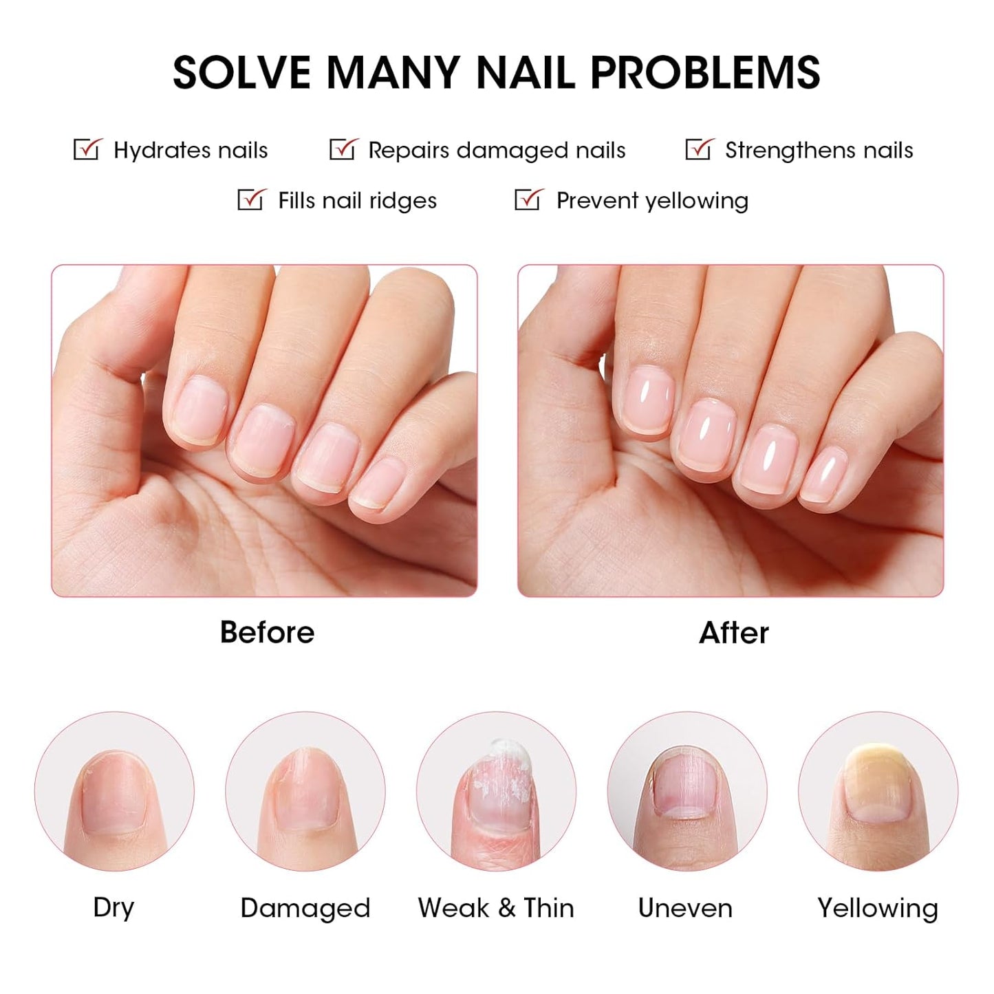 Gellen Tinted Pink Ridge Filler For Nails, Clear Nail Polish Ridge Filling Base Coat, Nail Strengthener and Growth, Hydrates Strengthenes Nourishes Damaged Dry Nails, Shea Butter & Vitamin E & Protein