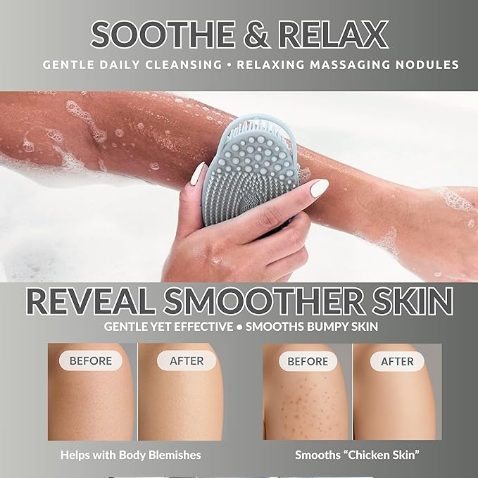 Avilana Silicone Body Scrubber – Gentle Shower Brush & Loofah Alternative- Food Grade & Lab Tested – Fast-Drying, Hygienic, BPA-Free Silicone Body Gentle Exfoliator (Blue, Exfoliate)