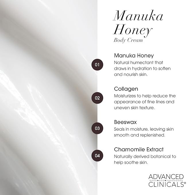 Advanced Clinicals Unscented Retinol Body Lotion & Face Moisturizer + Manuka Honey Body Cream For Women & Men | 2PC Skincare Set Helps Reduce Appearance Of Crepey Skin + Extremely Dry Skin, 2pc Set