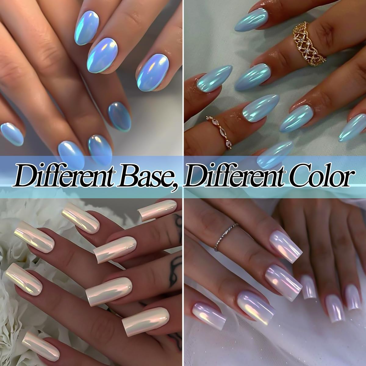 10 Colors Mermaid Pearl Chrome Nail Powder, Iridescent Aurora Powder Metallic Mirror Effect Pigment Pearlescent Nail Art Glitter Dust Kit for Gel Polish Nail Art Decoration