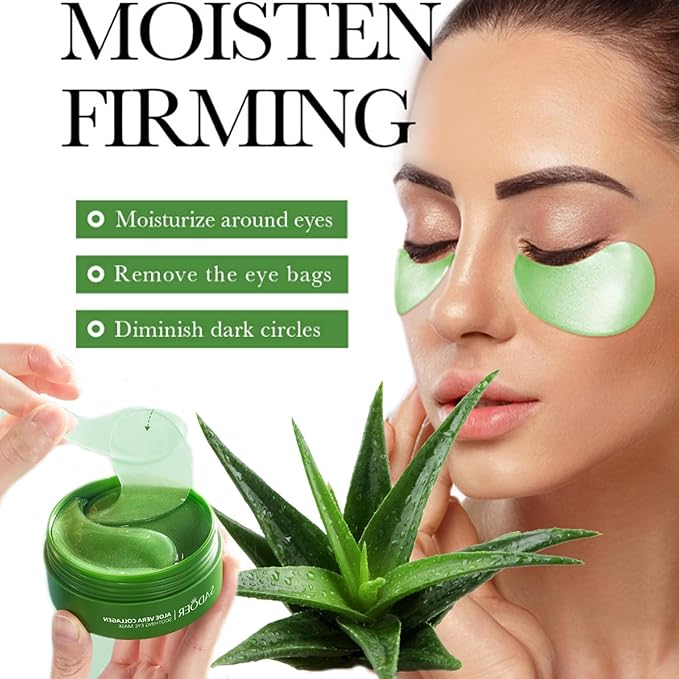 Aloe Vera Under Eye Mask,60 PCS Aloe Vera Gel Eye Mask Skin Care,Hyaluronic Acid Collagen Under Eye Patches for Dark Circles and Puffiness,Reduce Wrinkle Patches,Improves & Firms Eye Skin