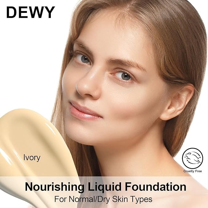 FV 2 Pack Hydrating Liquid Foundation Makeup, Waterproof & Lightweight, Natural Finish with Medium Coverage, Ideal for Dry and Normal Skin (Nourishing Ivory)