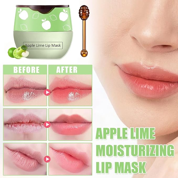 Bee Lip Balm Honey Pot,3 PCS Strawberry&Honey&Apple Lime Lip Sleeping Mask,Hydrating Prevention Dry and Cracked Lip Scrubs Exfoliator Lip Care,Moisturizing Lip Mask Overnight Reduces Lip Lines