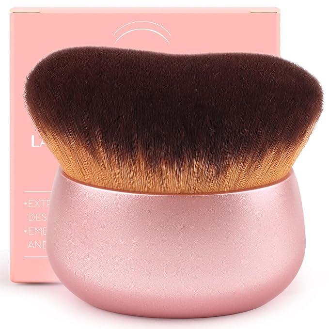 75MM Extra Large Self Tanner Kabuki Makeup Brush – Ultra Soft Dense Vegan Bristles for Body Makeup, Bronzer & Foundation–Applies Tanning Mousse, Lotion & Self Tanner–Rose Gold, Wet & Dry