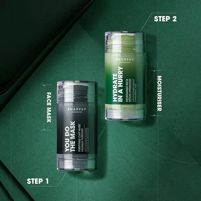 Shakeup - Skin Stix Duo, Mens Skincare Gift Set, Moisturiser Stick + Charcoal Mask Stick, Hydrates and Nourishes Skin, 2 x 35gr