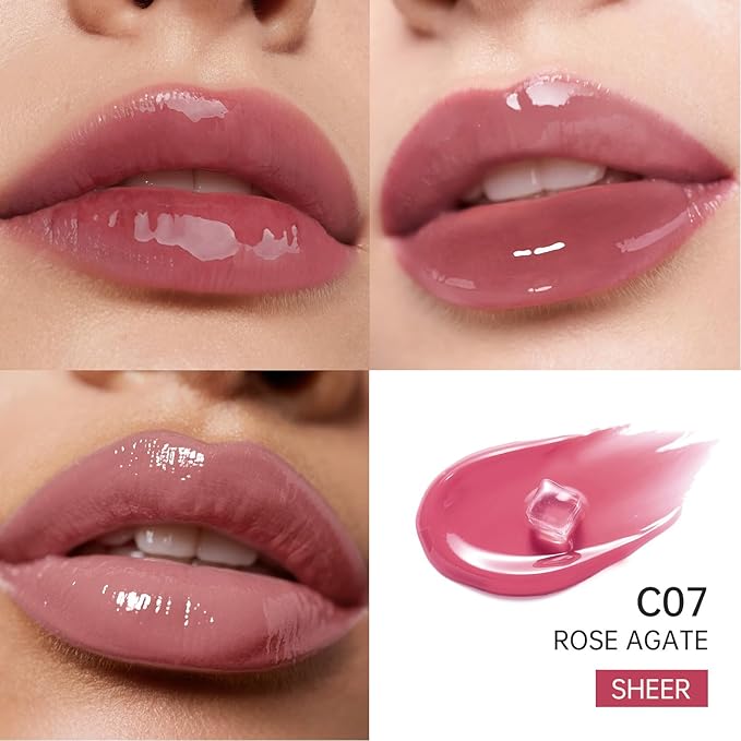 Catkin Lip Plumper Gloss, Tinted Lip Serum with Hyaluronic Acid & Jojoba Oil, Non-sticky Volumizing Hydrating Formula for a High Shine Maximum 3D Look, Plump & Soft Lips 0.12 Fl Oz - C07 Rose Agate
