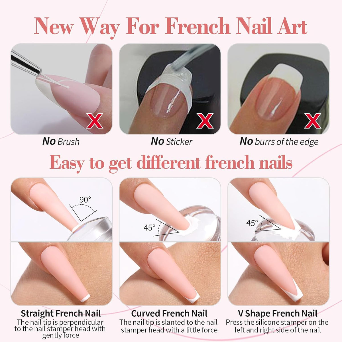 Born Pretty French Manicure Kit, Nail Stamper and 2Pcs Gel Nail Polish, Include Jelly Nude White Colors for French Tip DIY Salon, U V Light Cure