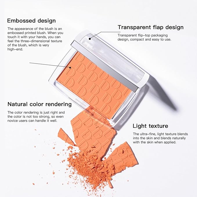 MAEPEOR Embossed Blush 6 Colors Smooth Blendable Face Blush Long-Lasting Natural Look Blush Powder Blush for Cheeks (06 Berry）