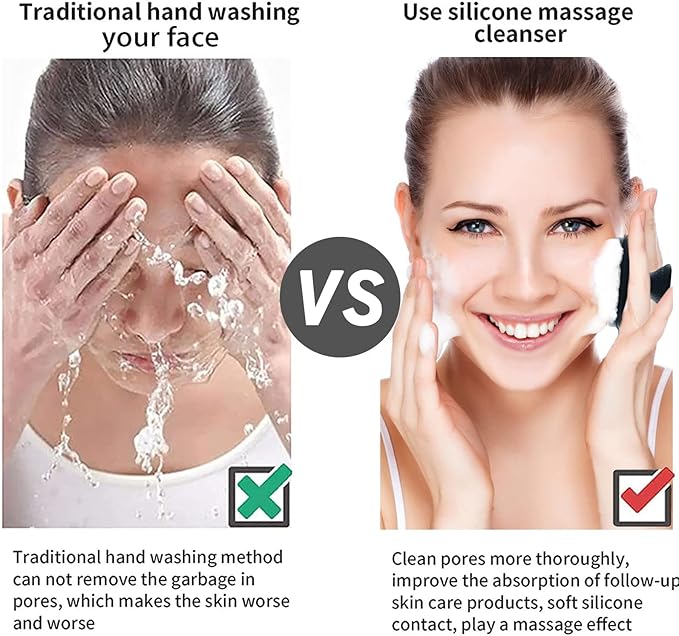 VWMYQ Face Scrubber, Silicone Face Scrubber for Men Facial Cleansing Brush Silicone Face Wash Brush Manual Waterproof Cleansing Skin Care Face Brushes for Exfoliating- Black
