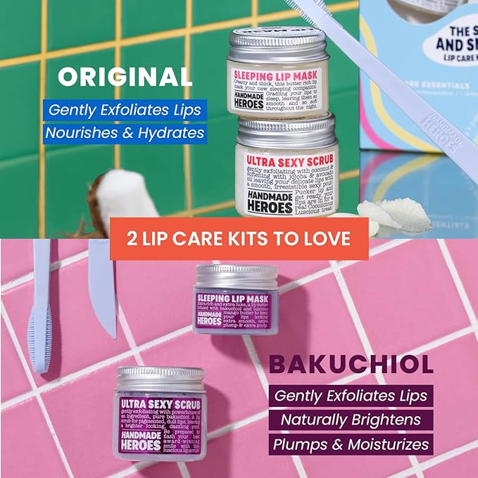 100% Natural Lip Scrub, Vegan Conditioning Coconut Lip Exfoliator - Gentle Exfoliant, Sugar Lip Polish and Lip Exfoliator Scrubber for Chapped and Dry Lips (Bakuchiol 3pc Set)