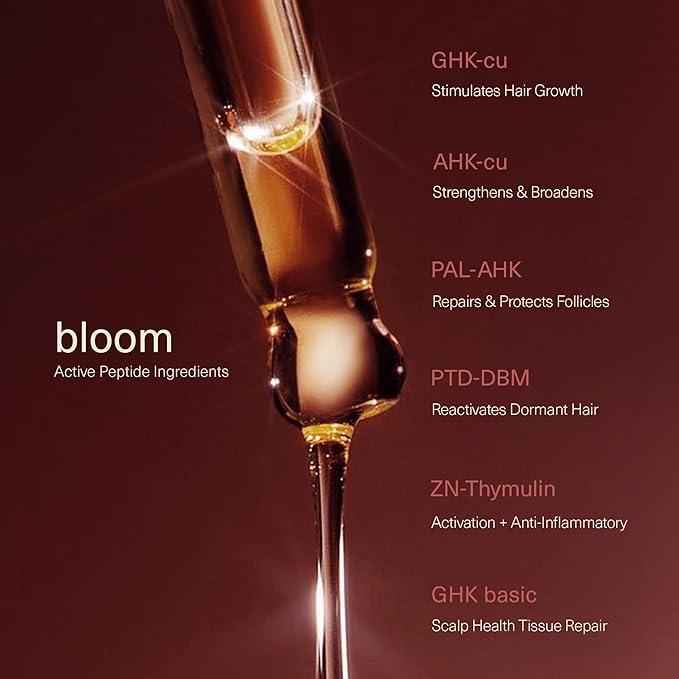 Bloom Peptide Hair Serum with Advanced Multi-Peptides for Women with Thinning Hair, Promotes Fullness, Reduces Shedding, & Balances Scalp, Lightweight, Non-Greasy (Pack 1) 30ml