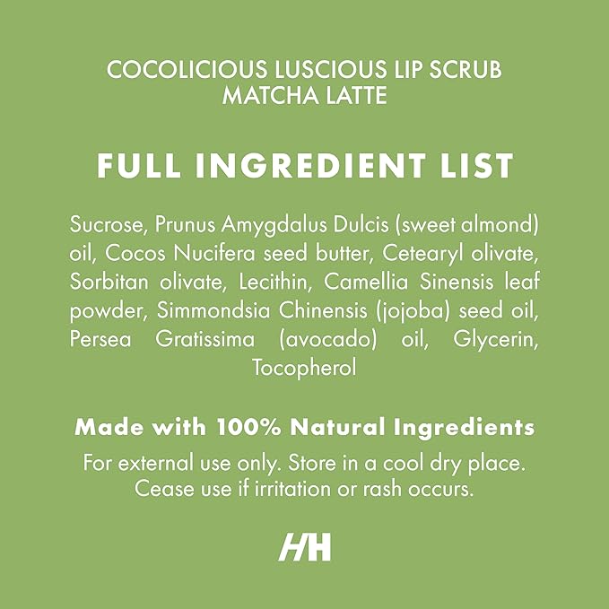Handmade Heroes Matcha Latte Lip Scrub 1oz | 100% Natural Vegan Skin Care | Deep Conditioning Lip Scrub for Dry Lips with Jojoba Oil Avocado Oil | Natural Lightening Lip Exfoliator & Lip Plumper