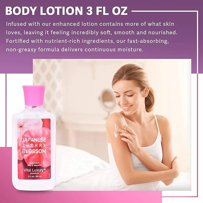 Bath & Body Kit Japanese Cherry Blossom, 3 Fl Oz, Ideal Skincare Gift, Home Spa Set, Includes Body Lotion, Shower Gel and Fragrance Mist, Perfect for Christmas Gifts and Festive Pampering