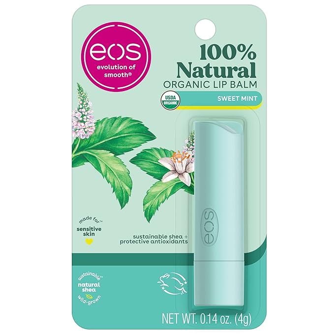 eos 100% Natural & Organic Lip Balm- Sweet Mint, Dermatologist Recommended, All-Day Moisture Lip Care, Made for Sensitive Skin, 0.14 oz
