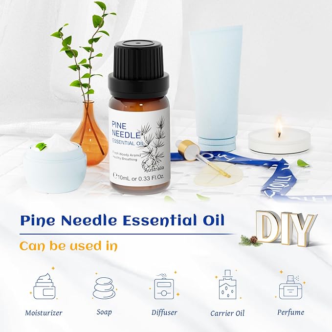 HIQILI 10ml Pine Essential Oil, 100% Pure Natural for Diffuser, Clean Spary, Winter Candle Making Scent- 0.33 Fl Oz