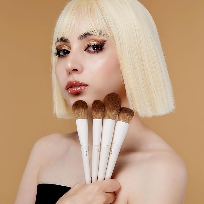 Jessup Makeup Brush Set 5Pcs Face Makeup Brushes Vegan Soft Foundation Brush Blush Brush Bronzer Contour Brush Highlighter Brush Fluffy Setting Powder Brush, Light Grey T493