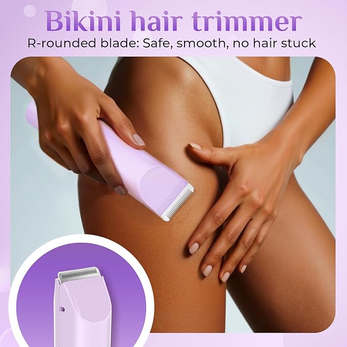 2025 New 2-in-1 Electric Bikini Trimmer for Women - Dual Head Electric Razor,Waterproof Painless Bikini Shaver, Pubic Hair Trimmer for Private Area & Body Hair, Purple