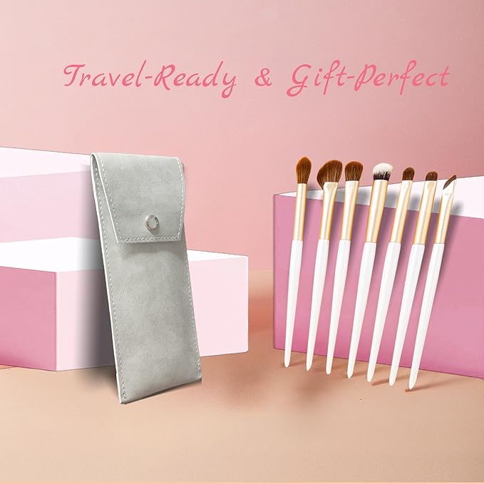 Eyeshadow Makeup Brushes Set with Case 7 PCS Soft Synthetic Hairs Eye Makeup Brushes for Blending Eyebrow Eyeliner Eyeshadow （White）