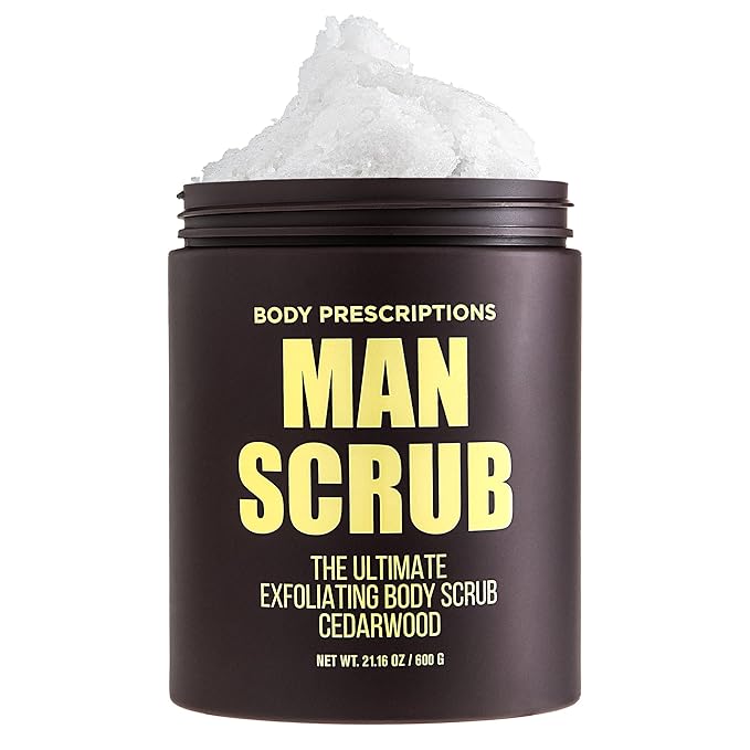Body Prescriptions Men’s Exfoliating Body Scrub – Ultimate Skin Cleansing Wash in Jar with Twist-Top Lid, For All Skin Types, 21 Ounce (Pack of 1), Cedarwood