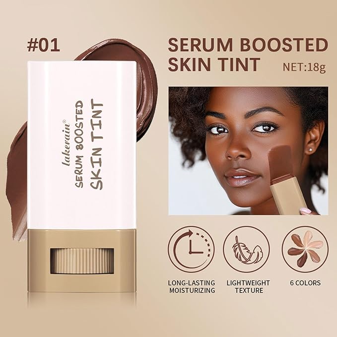 Multi-Use Foundation Stick Beauty Balm Serum Boosted Skin Tint, On-The-Go Tinted Solid Serum, Lightweight and Buildable Creamy Skin Tint Stick Makeup, Natural Finish(01#)