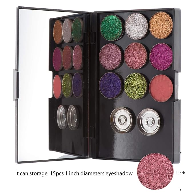 Empty Magnetic Plastic Eyeshadow Makeup Palette with 15Pcs Adhesive Empty Palette Metal Stickers for Eyeshadow Lipstick Blush Powder
