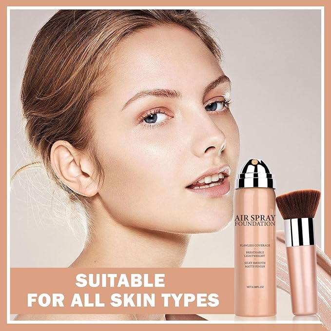 Airbrush Foundation Makeup Spray Silky Lightweight Full Coverage Foundation Face Air Cushion Foundation Set with Soft Makeup Brush - Natural Color
