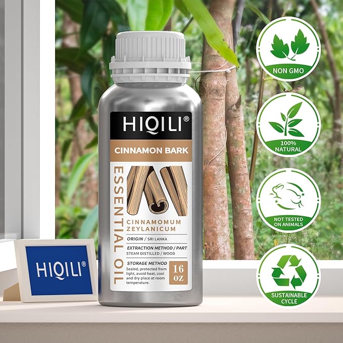 HIQILI Cinnamon Essential Oil for Candle, Spary & Diffuser - 100% Pure Natural - Indoor and Outdoor