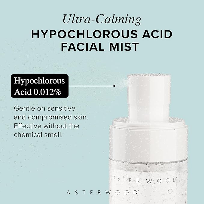 Asterwood Hypochlorous Acid Spray for Face - Targets Acne, Redness, Irritation - Multi-Purpose Skin Repair - Antibacterial, Antimicrobial - After Gym/Post-Workout Facial Mist - 4 Fl Oz