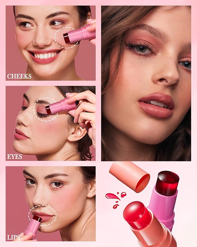 Makeup Jelly Tint, Cooling Water Jelly Tint Red Blush Stick, Sheer Lip & Cheek Tint Stain, Long Lasting Waterproof Jelly Blush Lip Gloss, Vivid Color, Non-Sticky, Buildable Tinted Jelly Lip Stains-03