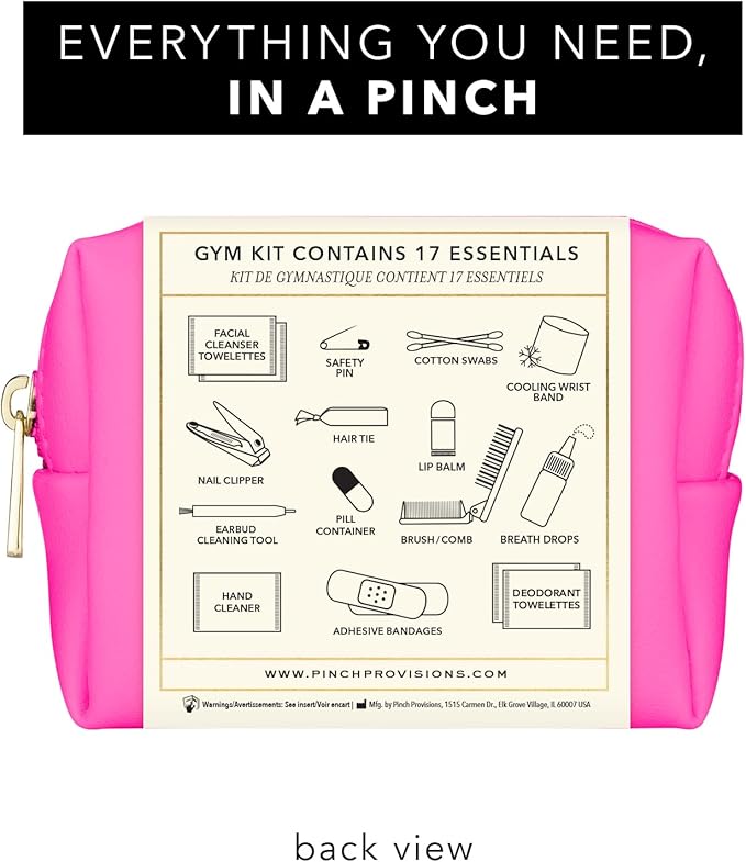 Pinch Provisions Gym Kit, includes 15 Personal Care Essentials for Wellness & Beauty, Perfect for Gifts, Gym Bags, Duffle Bags & Lockers (Hot Pink)