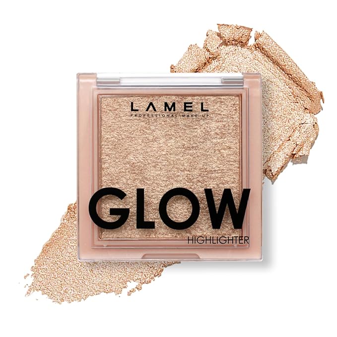 LAMEL Glow Highlighter: Face Make Up & Contour Palette in Deep, Vibrant Colors - Natural Shimmer - Compact Size & Perfect for Travel - Cruelty Free - 3.8gr/0.13 oz 402 (Sun)