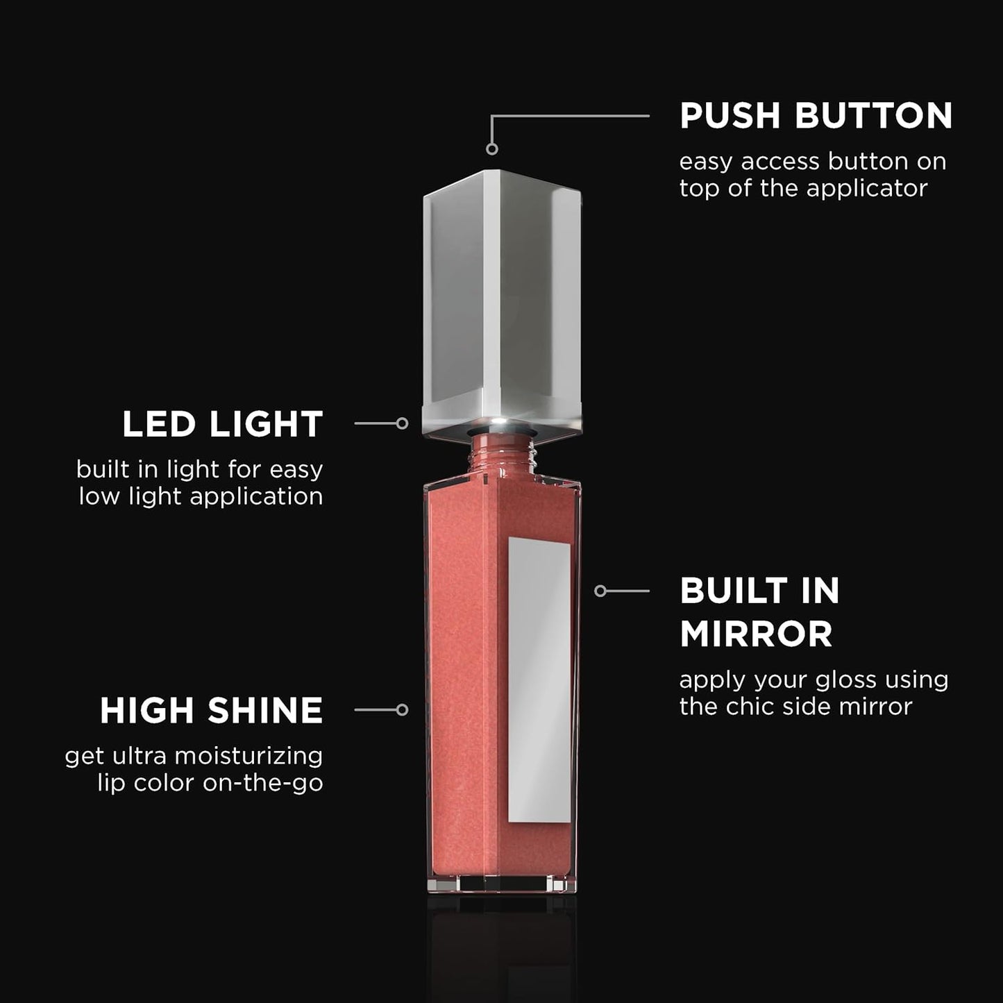 Pure Cosmetics Pure Illumination Lip Gloss - LED-lit Applicator w/Side Mirror - Non-Sticky, Moisturizing & Hydrating Lip Glosses - Soothes & Protects Dry Chapped Lips (On Pointe)