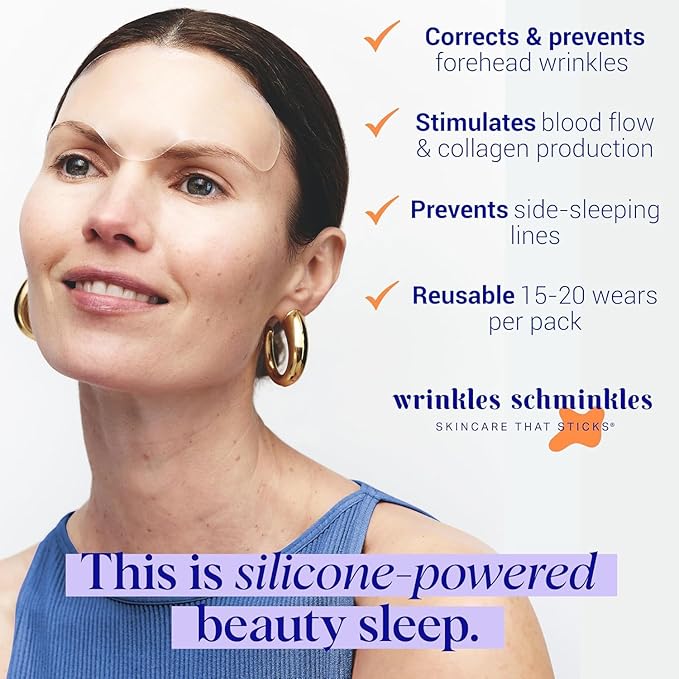 Wrinkles Schminkles Forehead Wrinkle Patches, 4-Pack, Reusable Hypoallergenic Silicone Smoothing Pads for Reducing Frown Lines & Face Lift Overnight