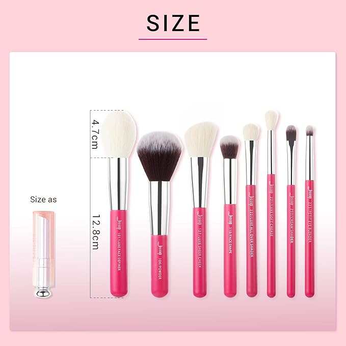 Jessup Brand 25pcs Professional Makeup Brush Set Beauty Cosmetic Foundation Powder Blusher Eye Shadow Blending Concealer Highlight Natural-Synthetic Hair Brushes Set (Rose Carmine/Silver)