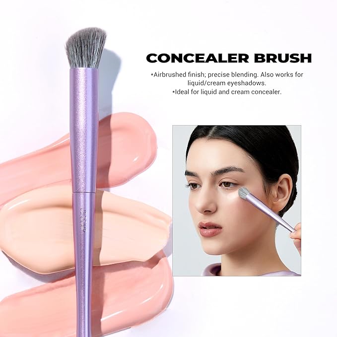 Jessup Face Makeup Brush Set 3 pcs, Ultra-Soft Dense Makeup Brushes for Foundation Contour Powder and Blush, Premium Synthetic Fiber, Luxury Purple T513