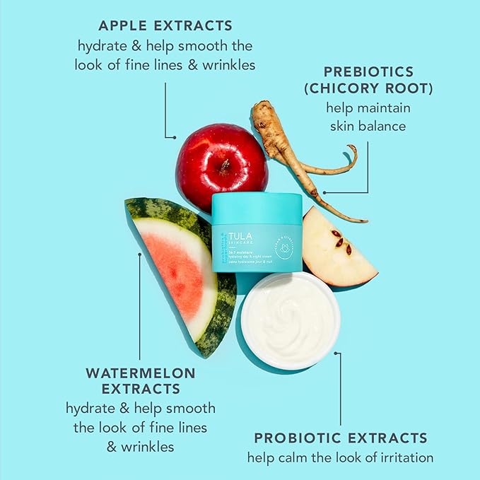 TULA Skin Care Eye Balm Glow & Get It + 24-7 Hydrating Day Night Cream & Purifying Cleanser Dual Packette - Dark Circle Treatment, Instantly Hydrate and Brighten Undereye Area, 0.35 oz.