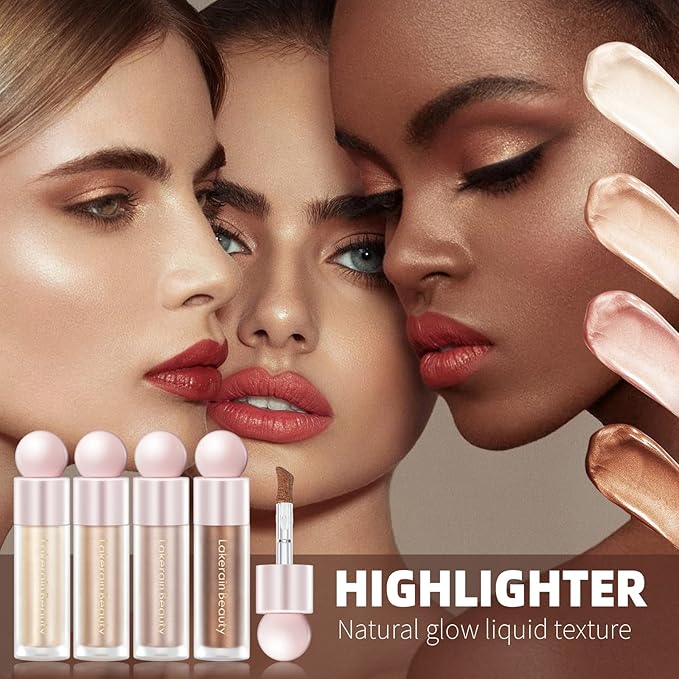 Liquid Highlighter Makeup, Natural Silky Shimmer Finish Liquid Face Highlighter, Highly Pigmented, Lightweight, Blendable, Soft Cream Highlighter For Face (#01 White Gold Shimmer)