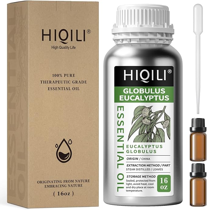 HIQILI Eucalyptus Essential Oil for Spray, Diffuser & Skin, 100% Pure Undiluted - 16 Fl Oz