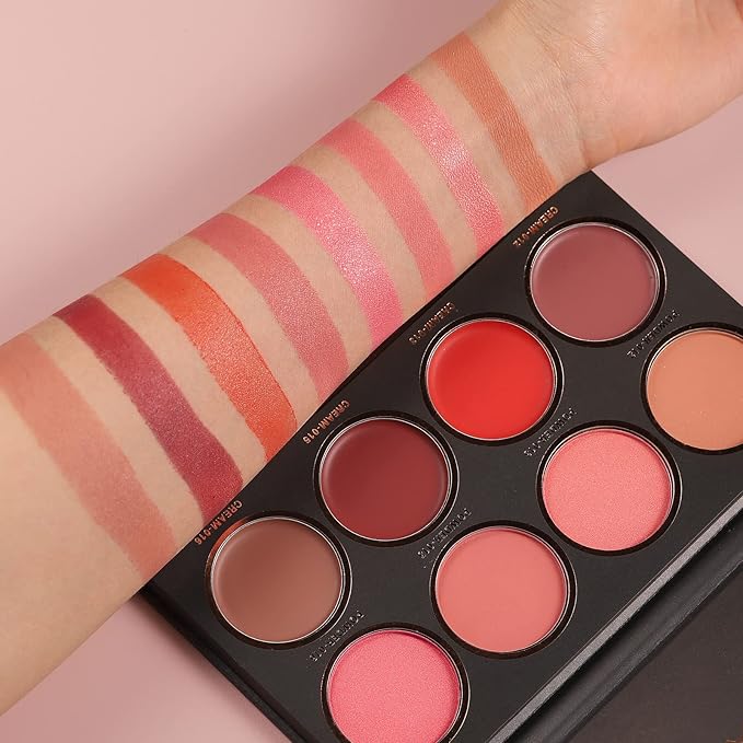 8 Colors Blush Palette, 4 Dry Powders + 4 4 Blush Creams, Contour and Highlight Blush Palette for Cheek and Eye Makeup Long-Lasting Pigment Lightweight Professional Blush Palette(1, pink, Large)