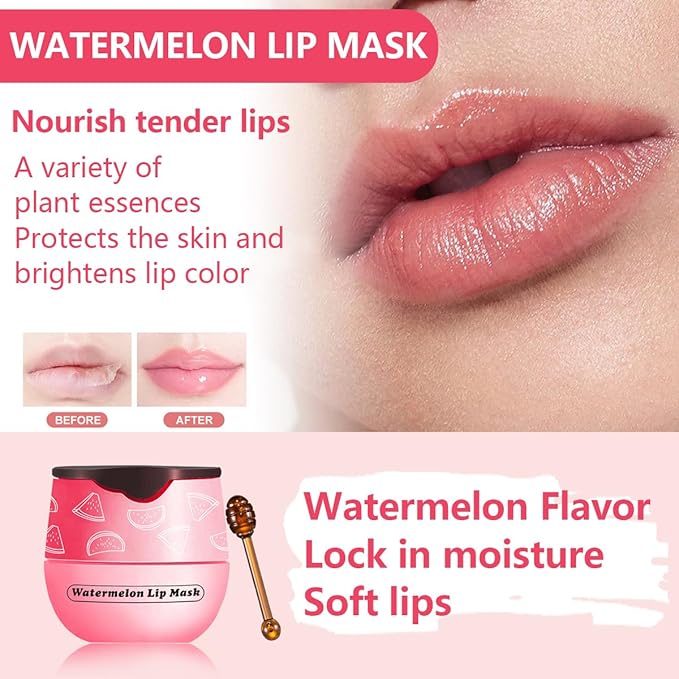 Watermelon Lip Balm, Honey Strawberry Apple Watermelon Lip Mask Overnight, Moisturizing Lip Sleeping Mask, Day & Night Lip Care - Hydrate Repair Prevent Dry (Watermelon）