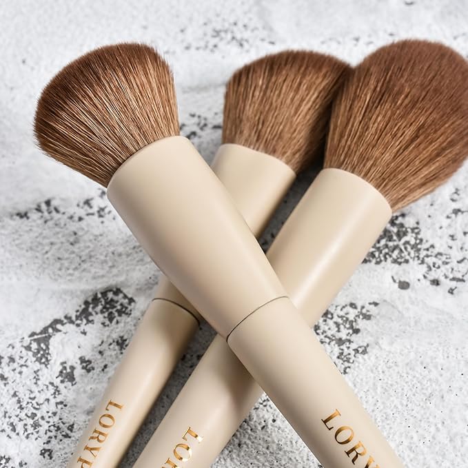 LORYP Makeup Brushes Set Labeled 18 Piece Face and Eye Brush Set Ultra soft hair Foundation, Concealer, Blush, Contour, Blending, Eyeshadow Khaki Brush kit