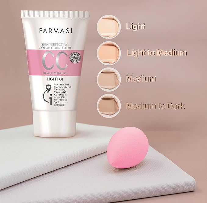 FARMASi CC Color Control Cream, Natural and Flawless Finish, Enriched Formula with Multimineral & Spf 25+, All-Day Hold, All Skin Types, 1.7 fl. oz, Light