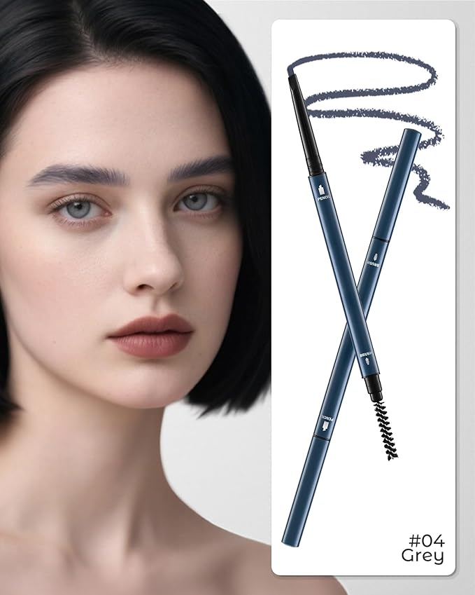 12Pcs Microblading Eyebrow Pencils Grey Waterproof Eye Brow Pencil w/Eye Brow Razor & Scissors Kit 0.5mm Ultra-Fine Tip Creates Hair-Like Strokes for Women Effortless Natural Brows
