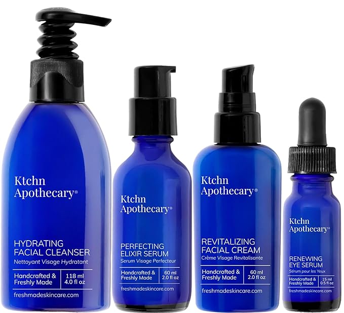 Full-Size 4-Piece Set | Handcrafted, Natural, Anti-Aging Formula | Facial Cleanser + Perfecting Serum + Facial Moisturizer + Eye Serum | All Skin Types | Women & Men ($165 Value)
