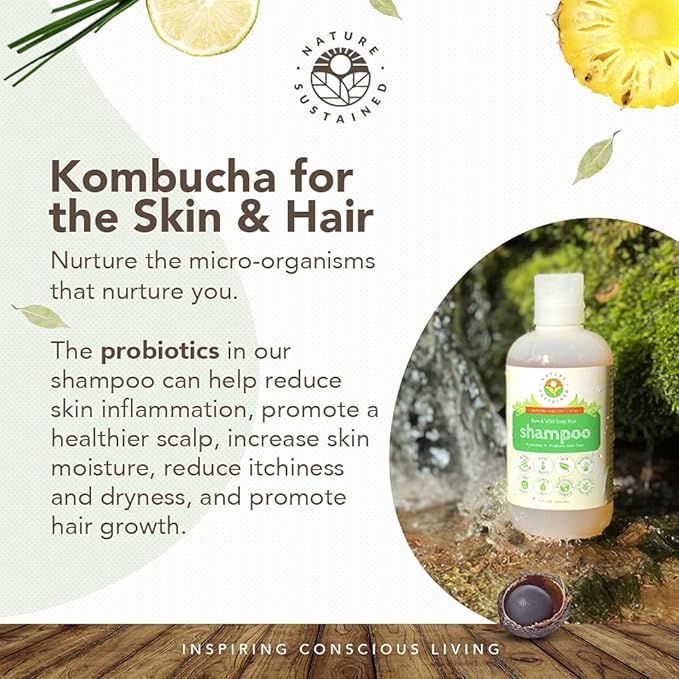 Organic Shampoo - Raw & Wildcrafted with Probiotics, Hypoallergenic Natural & Sulfate Free Shampoo for Sensitive Scalp, Dry Hair, Dandruff, Eczema & Psoriasis, 9oz, Lemongrass