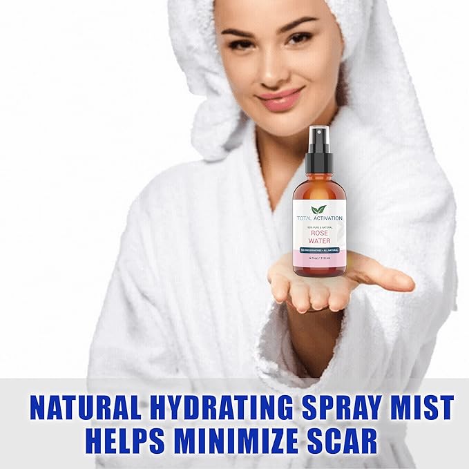 Large 4 oz 100% Pure, Organic Moroccan Rose Water Spray Face Toner, Skin Body Hair Spray, Eye Makeup Remover Alcohol Free Toner Minimizes Scar Hydrating Soothing Mist for Dry Oily Combination Skin