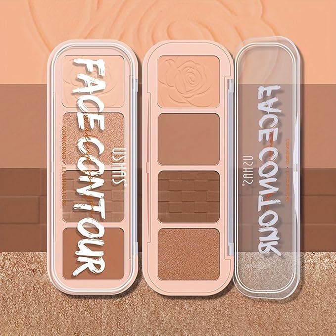 4 Colors Contour Palette, Face Contouring Highlighters Bronzer Powder Makeup Kit, Natural Contouring Makeup Kit for Beginner, All in one Makeup Contour Palettes (02, 1.02)